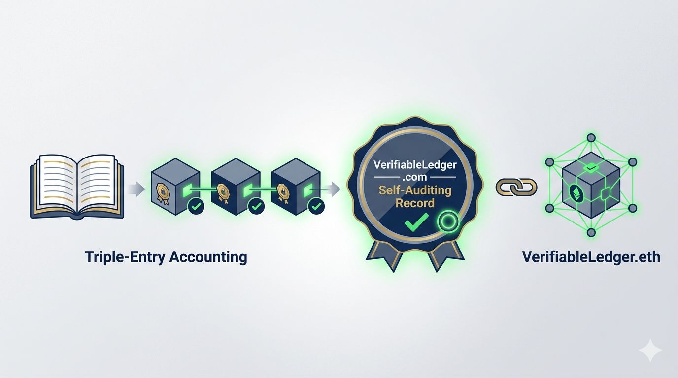 VerifiableLedger.com cryptographic record-keeping registry and VerifiableLedger.eth on-chain state-proof oracle — Verifiable Ledger Standard for forensic-grade audit integrity and GENIUS Act compliance